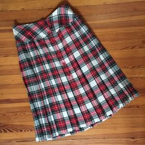 VTG Wool Blend Tartan Plaid Pleated Button Skirt